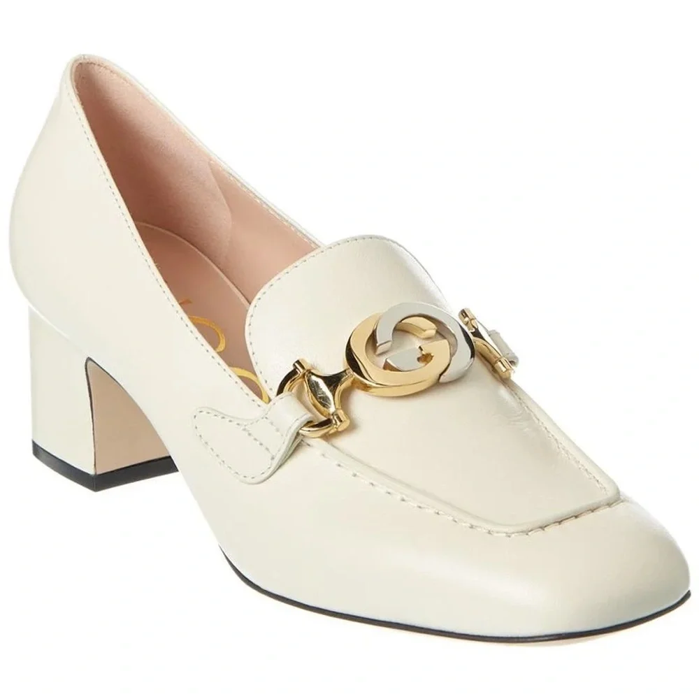 Gucci Women's Ivory Loafers with Gold Detailing - Picture 2 of 9